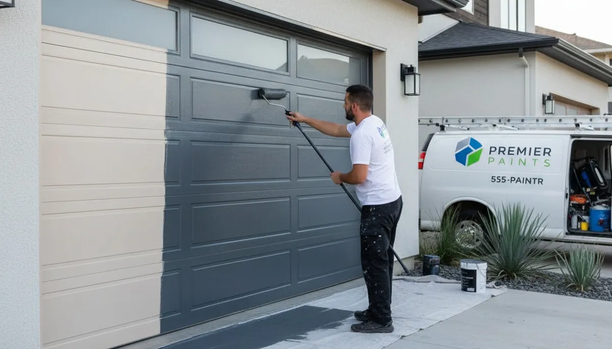 Professional garage door painting at Escondido CA home for lasting curb appeal and sun-resistant finish