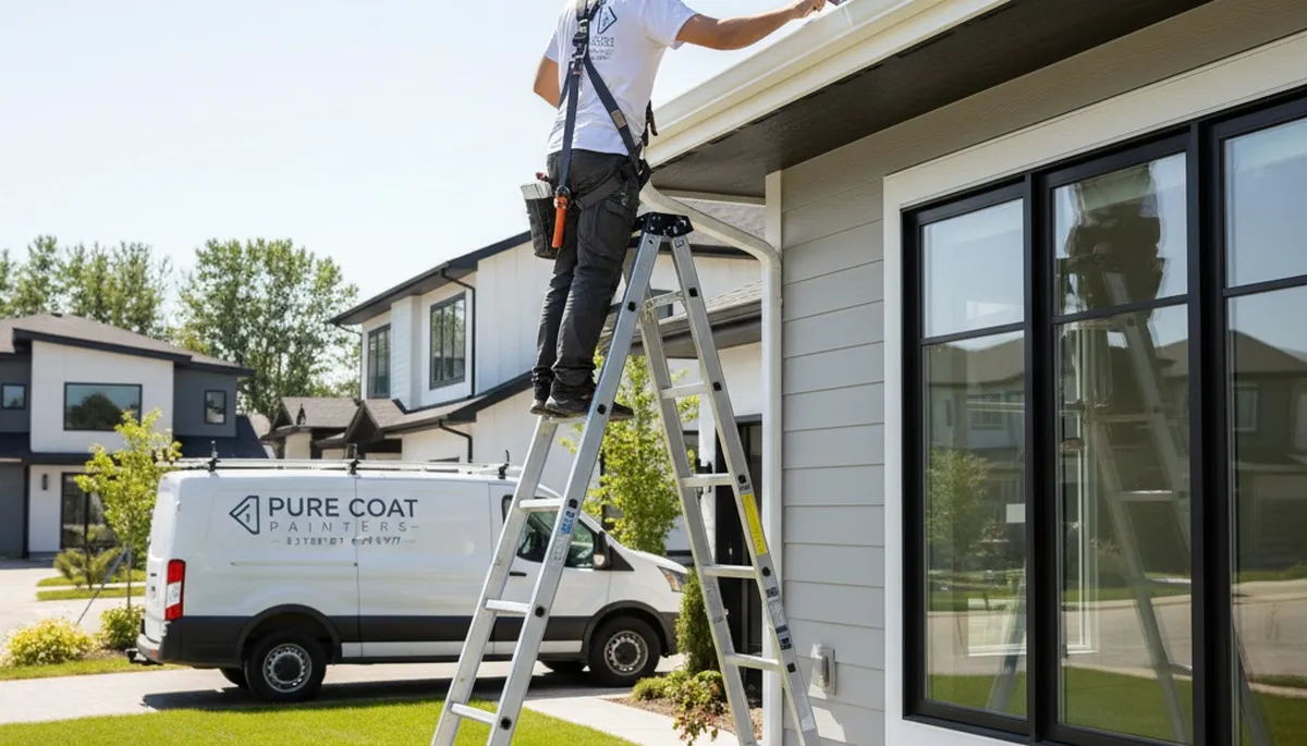 Professional gutter painting on residential home in Escondido, CA by local house painting experts