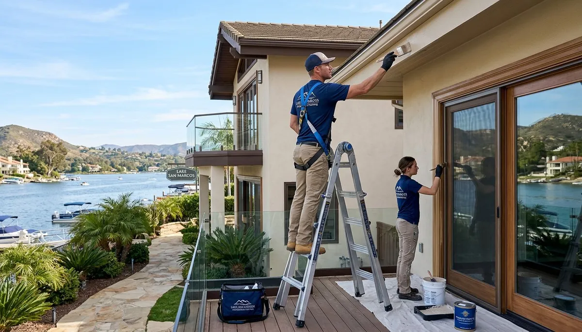 Professional house painters working on residential exterior in Escondido, CA