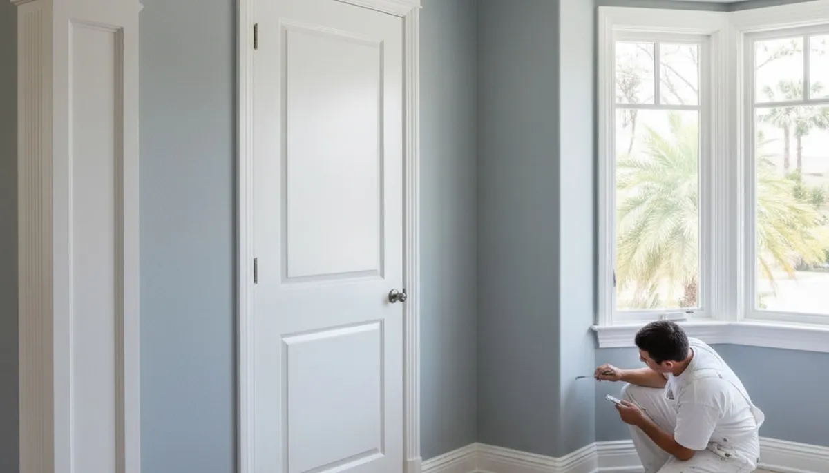 Professional interior trim painting with crisp lines in Escondido, CA home by expert house painters