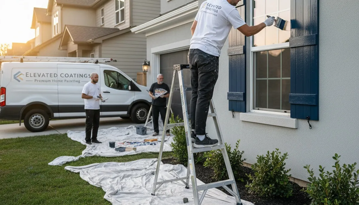 Professional shutter painting on residential home exterior in Escondido, CA by expert house painters